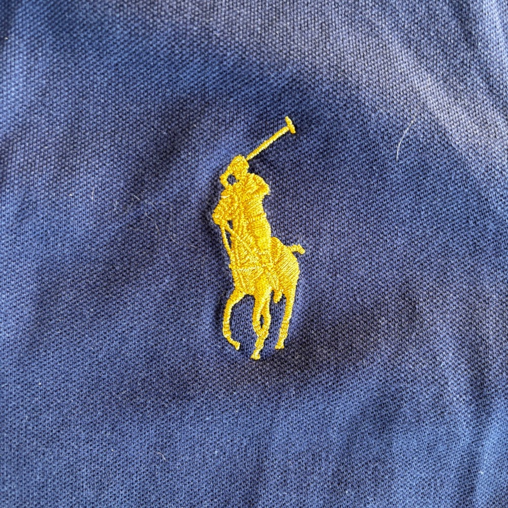 Y2K Ralph Lauren Sport Navy Blue Pima Cotton Sash Stripe Polo Shirt XL Big Pony - Picture 3 of 7